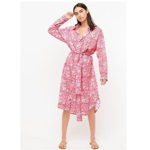 J Crew SZ Blockprints X Oversized Shirt Dress in Nila Block Print, L, Pink